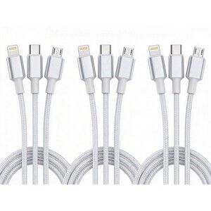 3 Pack 3-in-1 Charging Cable USB-C Micro USB Fast Charger